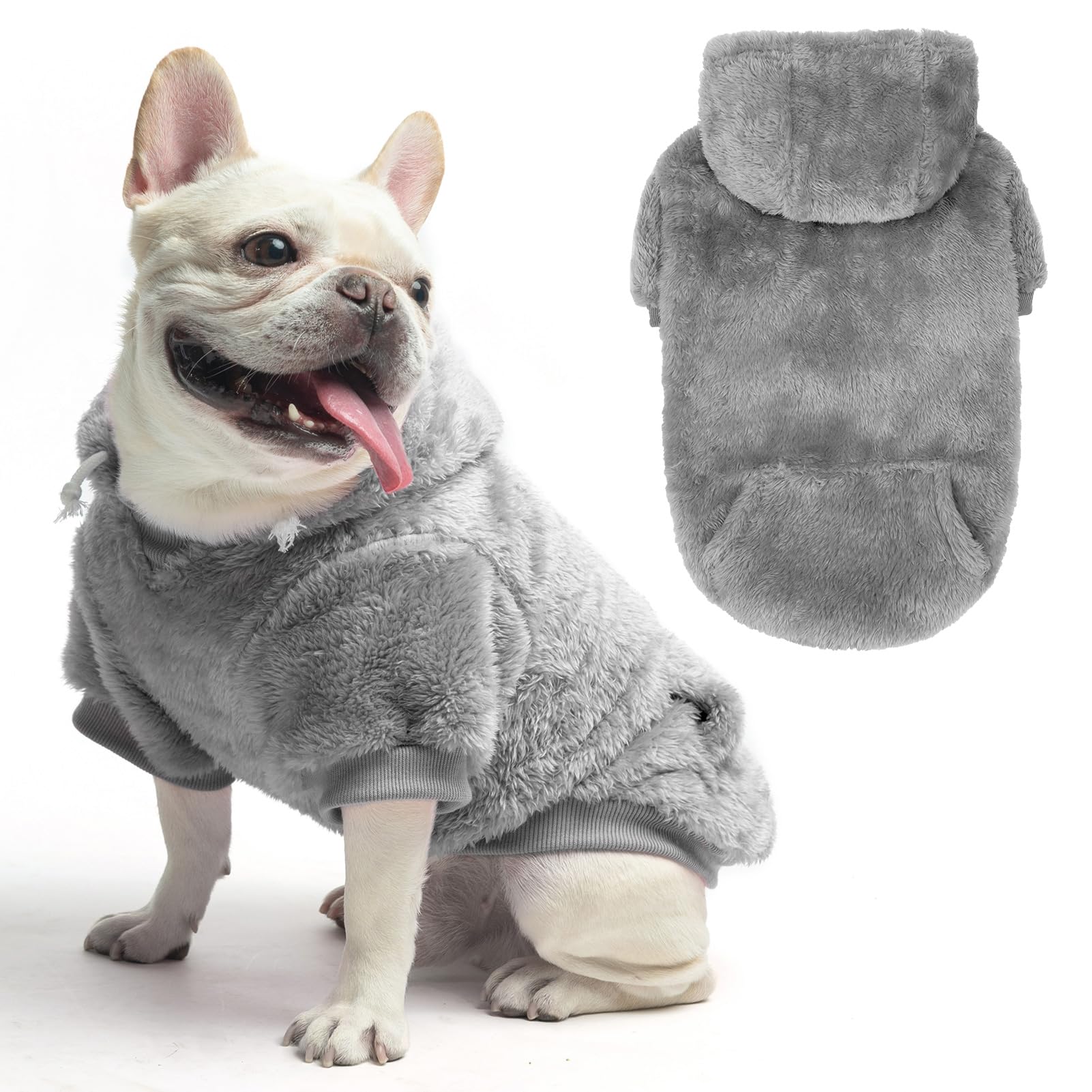 SCENEREAL fleece dog sweater hoodie gray back view for warm outdoor walks.