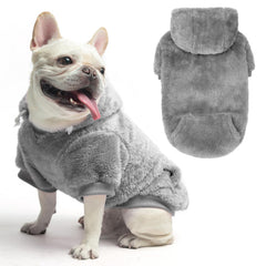 SCENEREAL fleece dog sweater hoodie gray back view for warm outdoor walks.