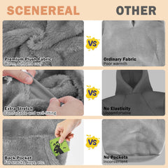 SCENEREAL fleece dog sweater hoodie gray pocket detail shows cozy texture.