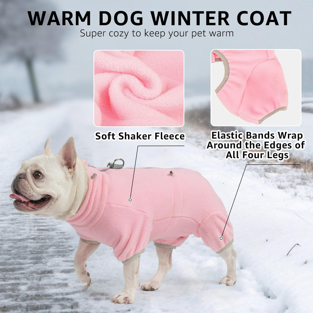 SCENEREAL fleece dog coat pink adjustable neck drawstring ensures a snug fit