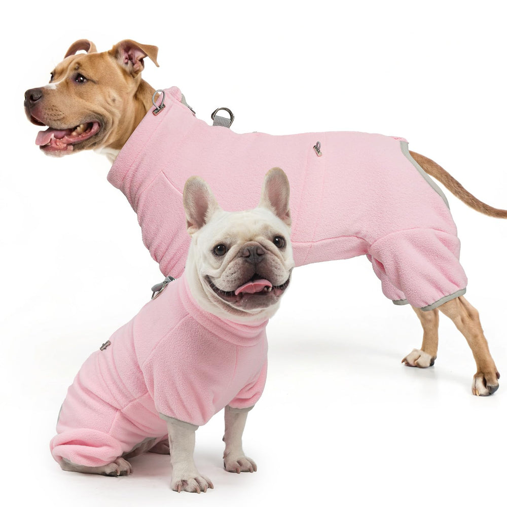 SCENEREAL fleece dog coat pink back zipper keeps your dog warm during winter walks