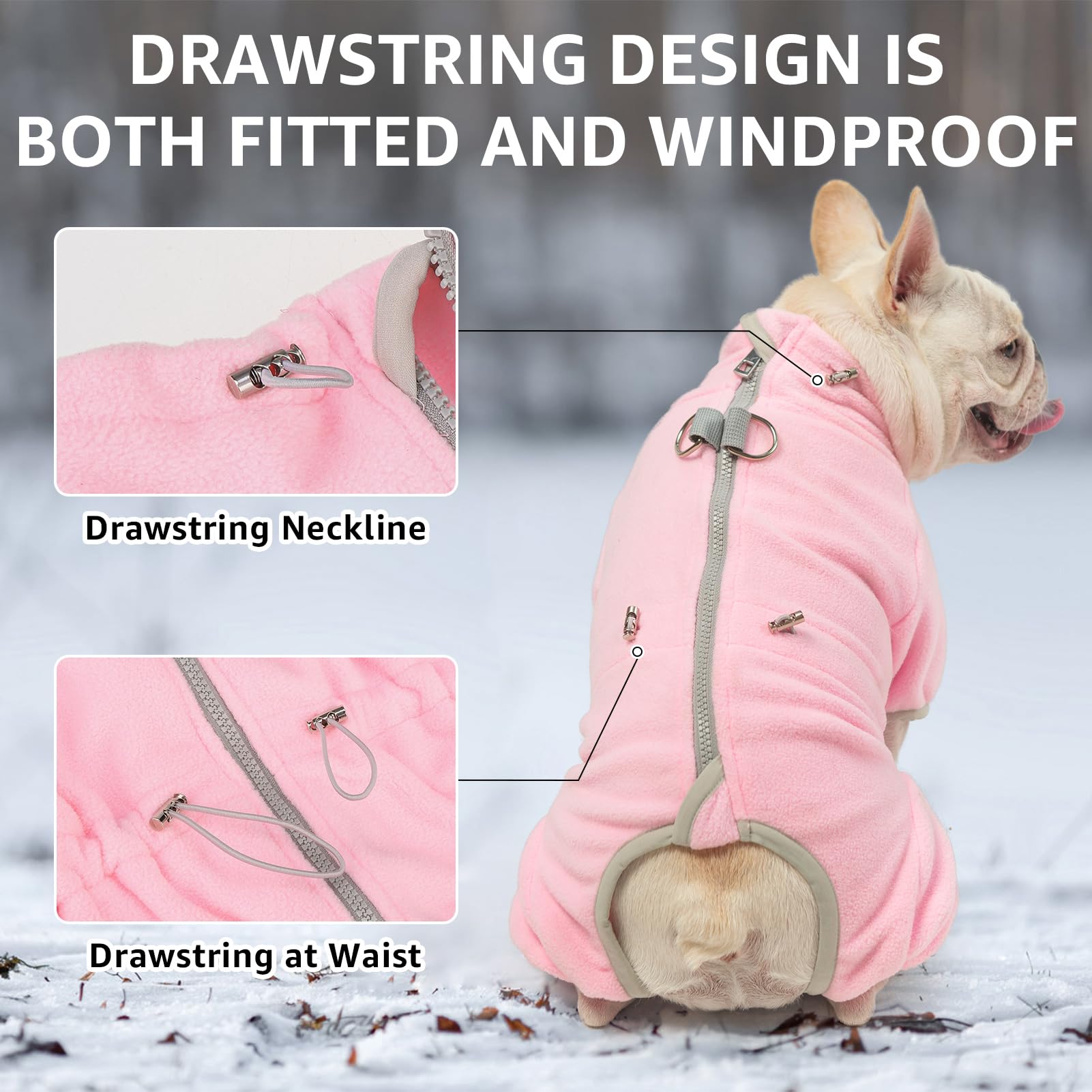 SCENEREAL fleece dog coat pink leash attachment with back D-ring for easy walks