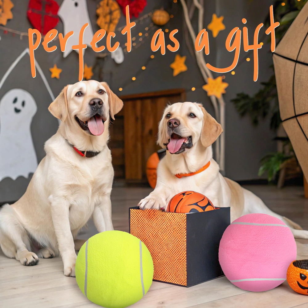 SCENEREAL giant tennis ball for dogs side view highlighting visibility and chase