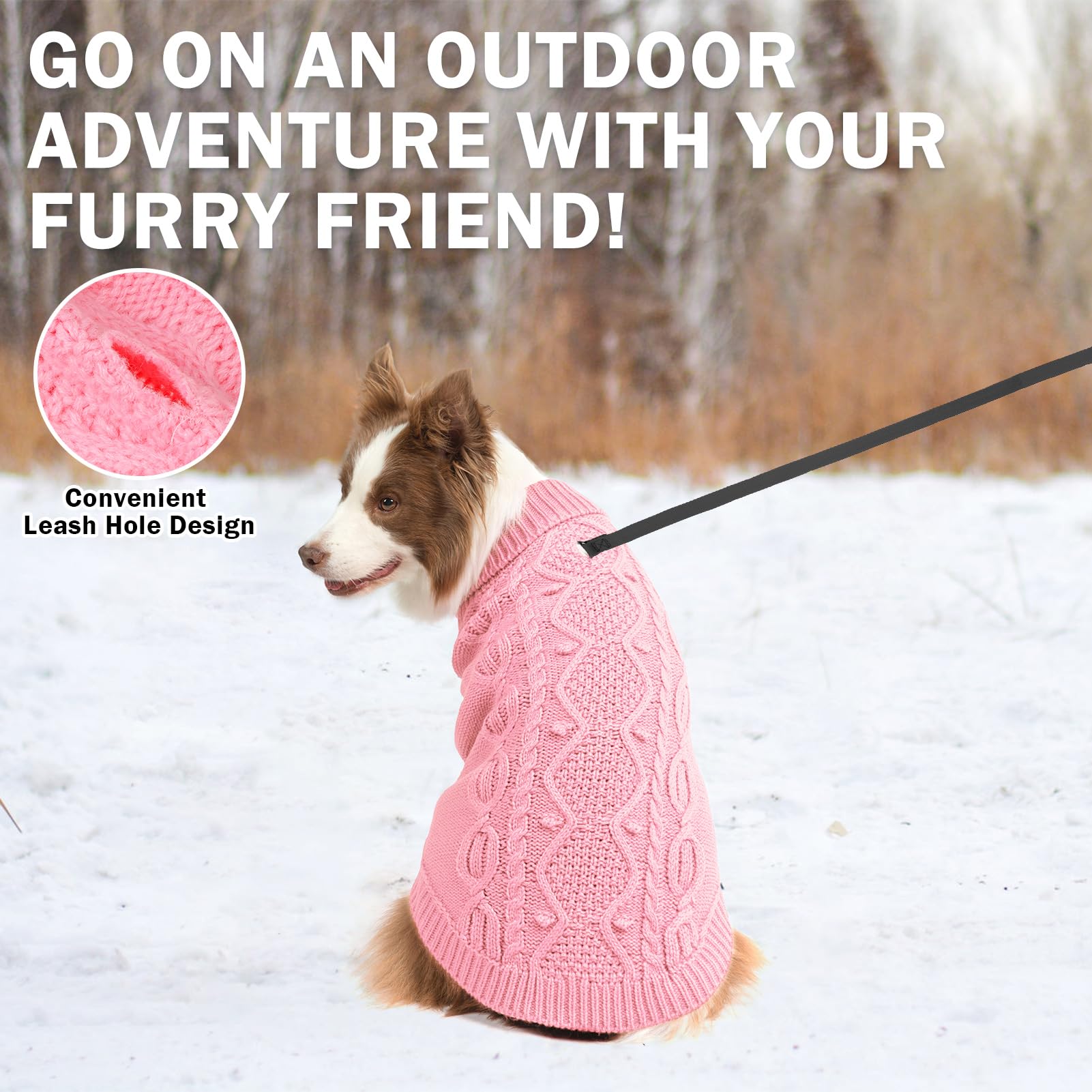 SCENEREAL knitted dog sweater pink ribbed cuff detail supports mobility