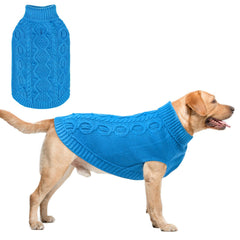 SCENEREAL knitted dog sweater in lake blue worn during cozy outdoor walks.