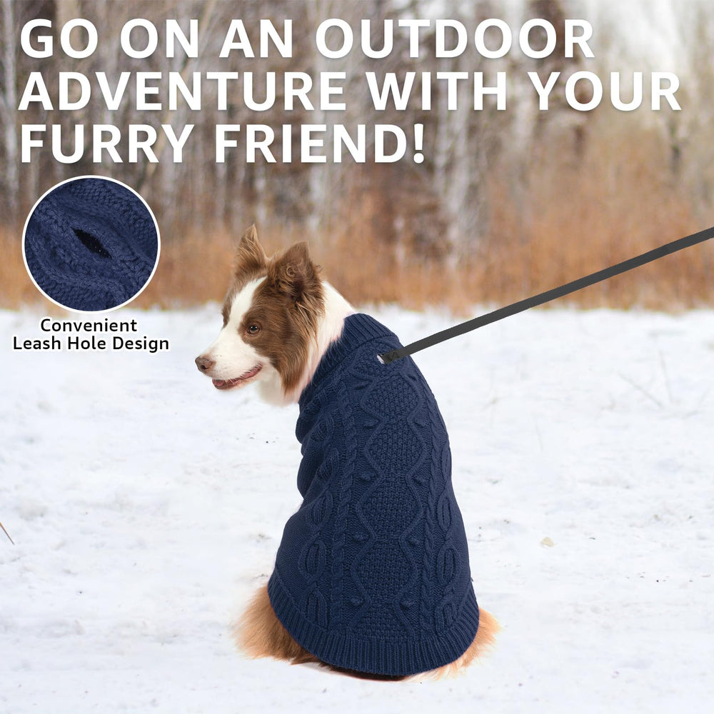 SCENEREAL knitted dog sweater leash hole detail enables easy leash attachment
