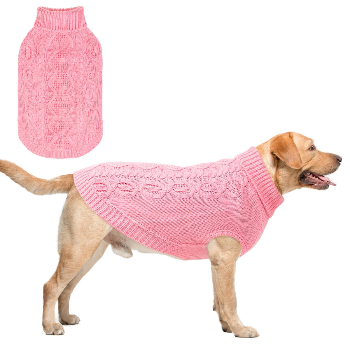 SCENEREAL knitted dog sweater pink front view shows cozy warmth and style