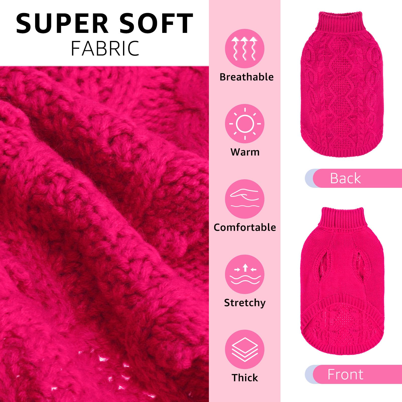 SCENEREAL knitted dog sweater back view highlighting stylish color and warmth.