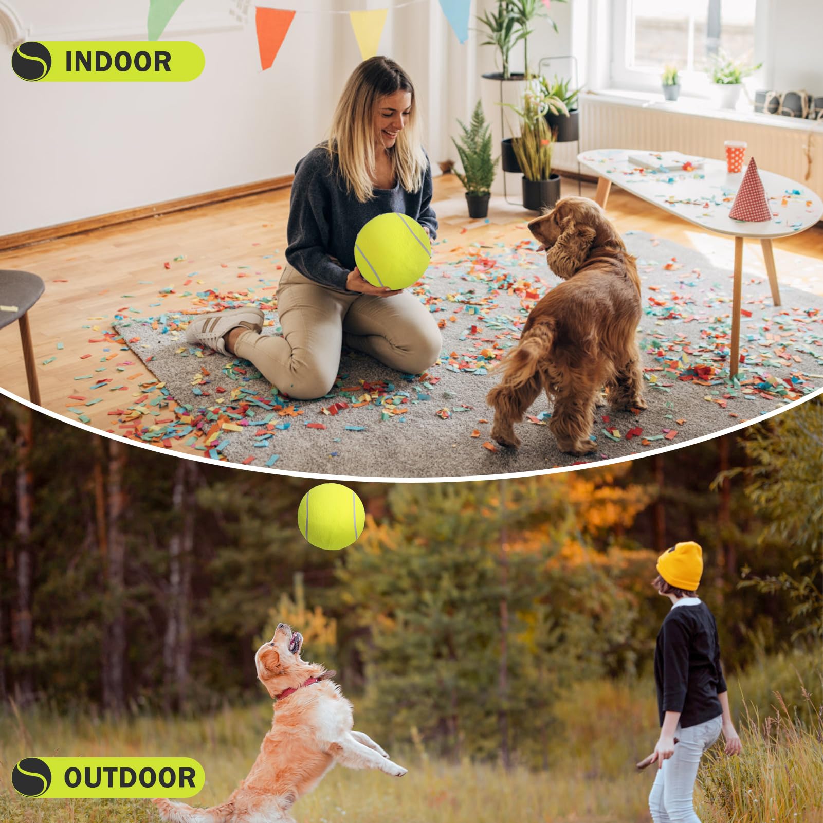 SCENEREAL gift-ready packaging with yellow tennis ball for dogs.