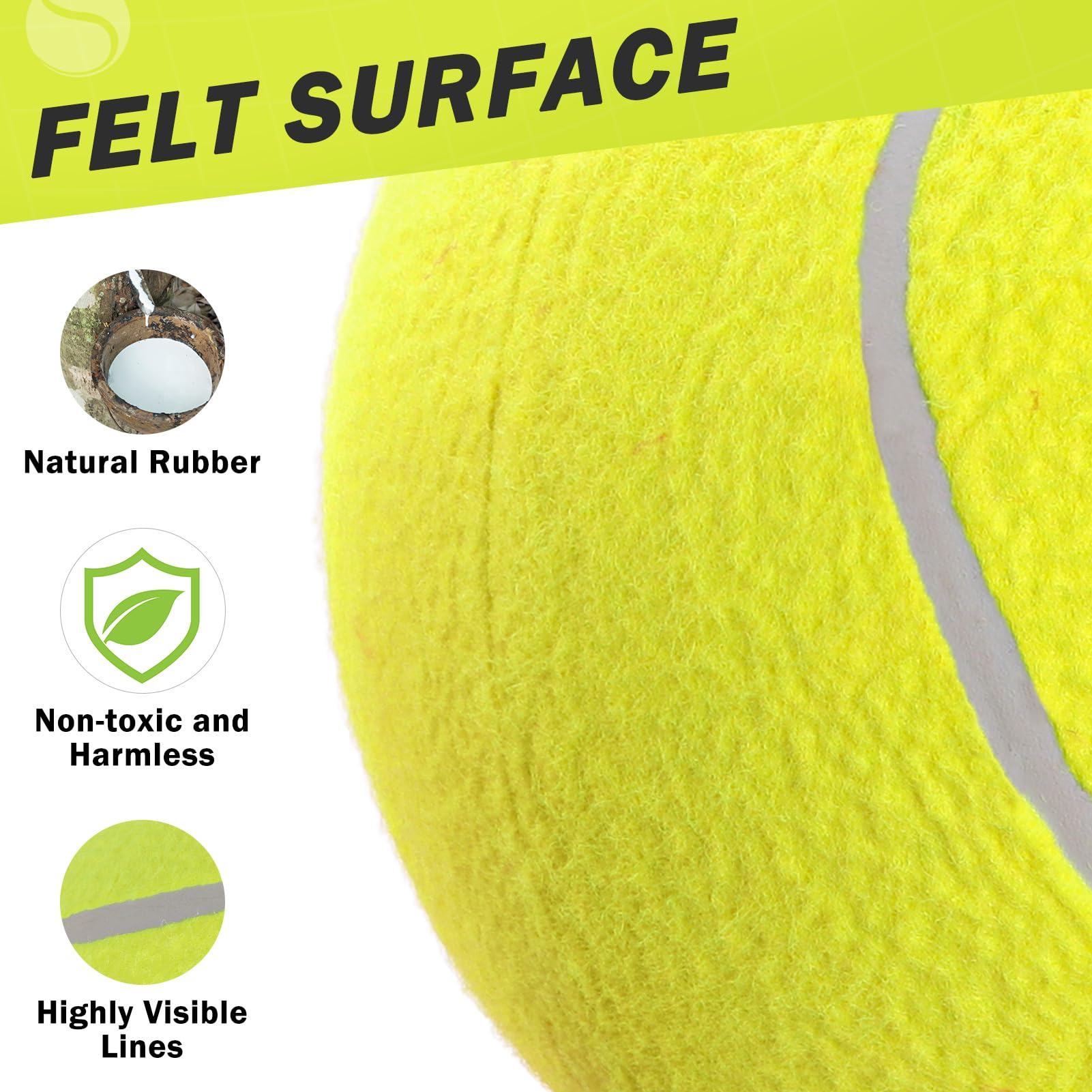 SCENEREAL large tennis ball yellow inflated view highlights visible size and buoyant feel.