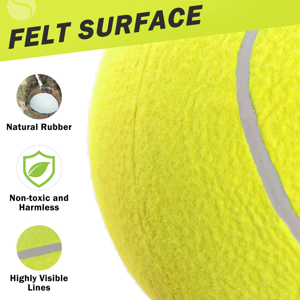 SCENEREAL large tennis ball yellow inflated view highlights visible size and buoyant feel.