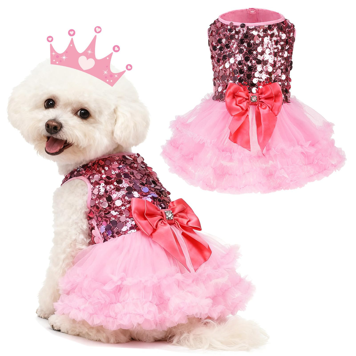 SCENEREAL pink dog dress sequin bodice for eye-catching photos and events
