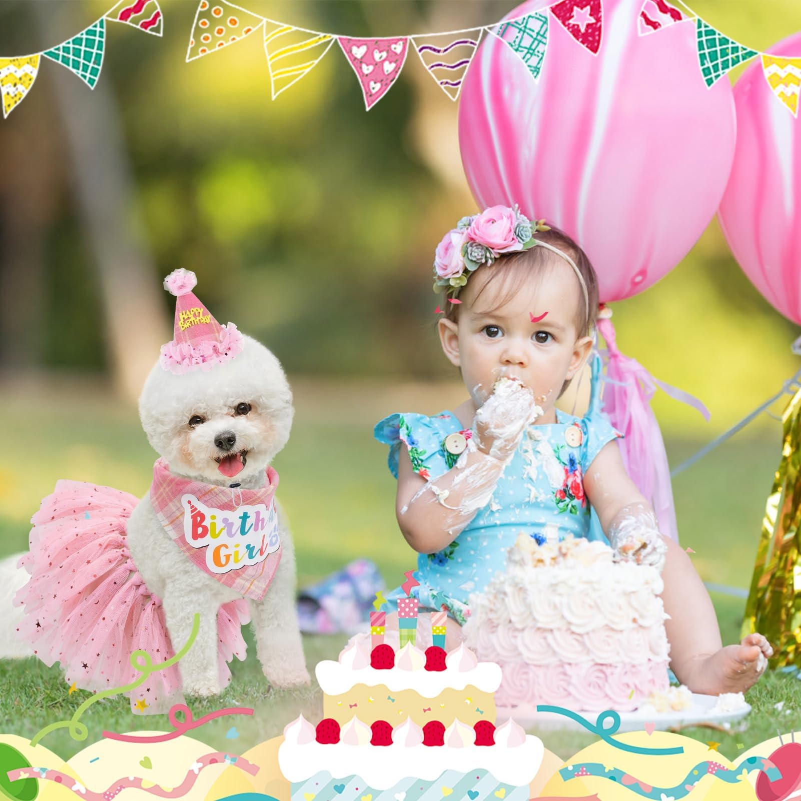 SCENEREAL pink plaid dress-dog ensemble for birthday celebrations