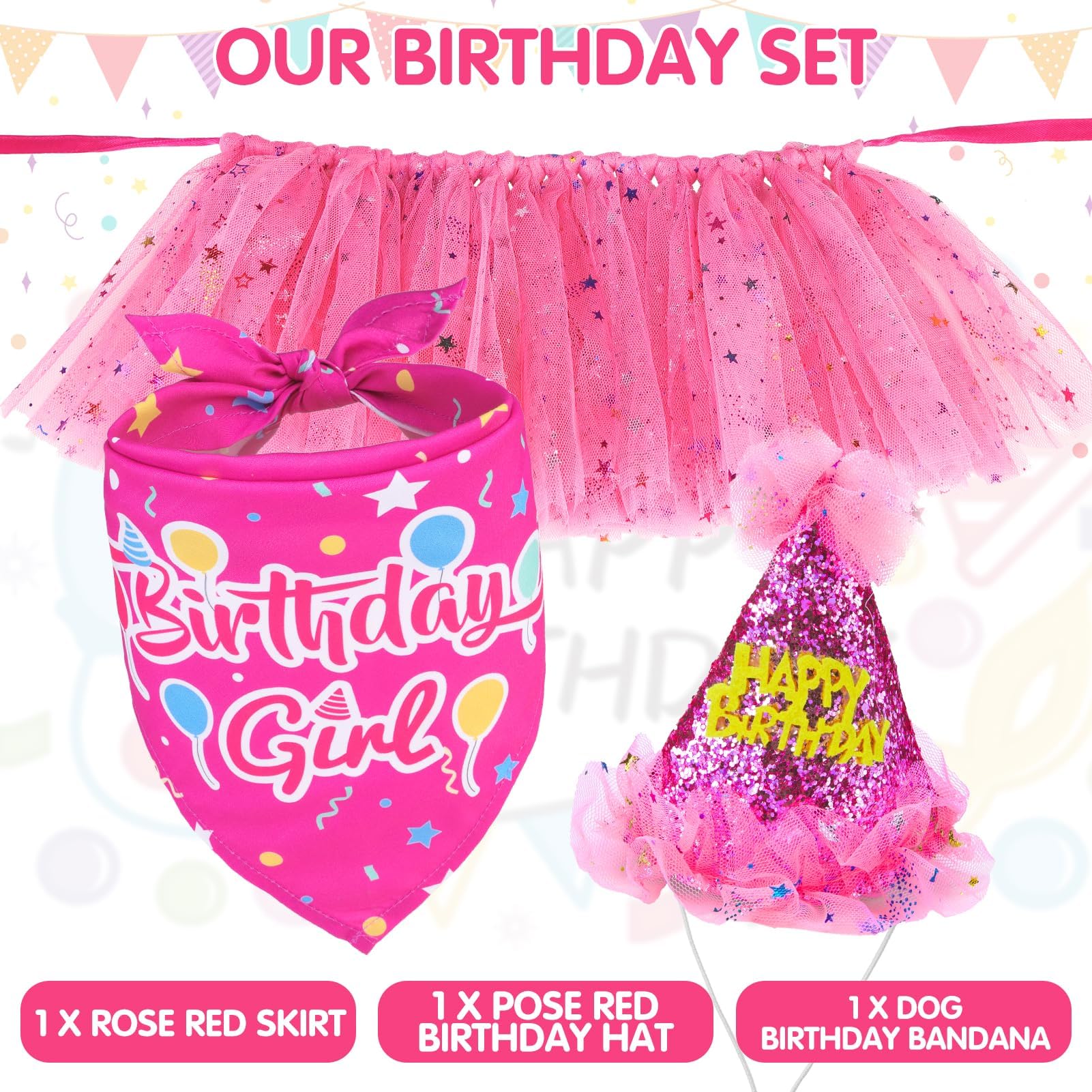 SCENEREAL rose-red princess dress on puppy for charming portraits