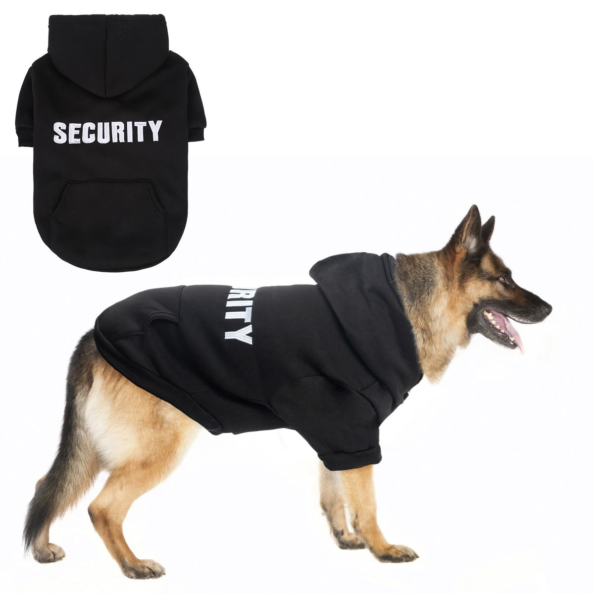 SCENEREAL Security dog hoodie with back embroidery enhances style and visibility.