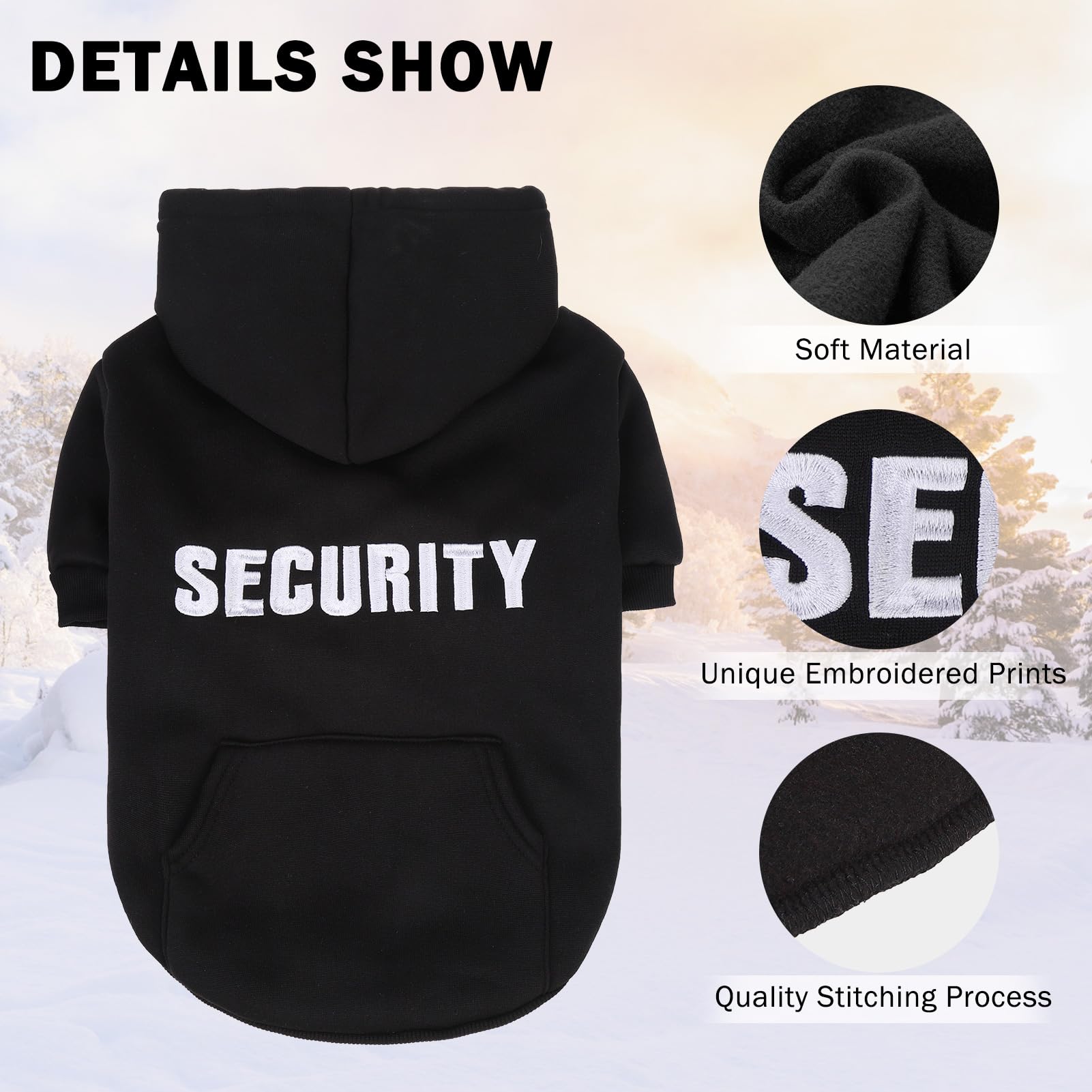 SCENEREAL Security dog hoodie made of soft fleece keeps dogs warm.