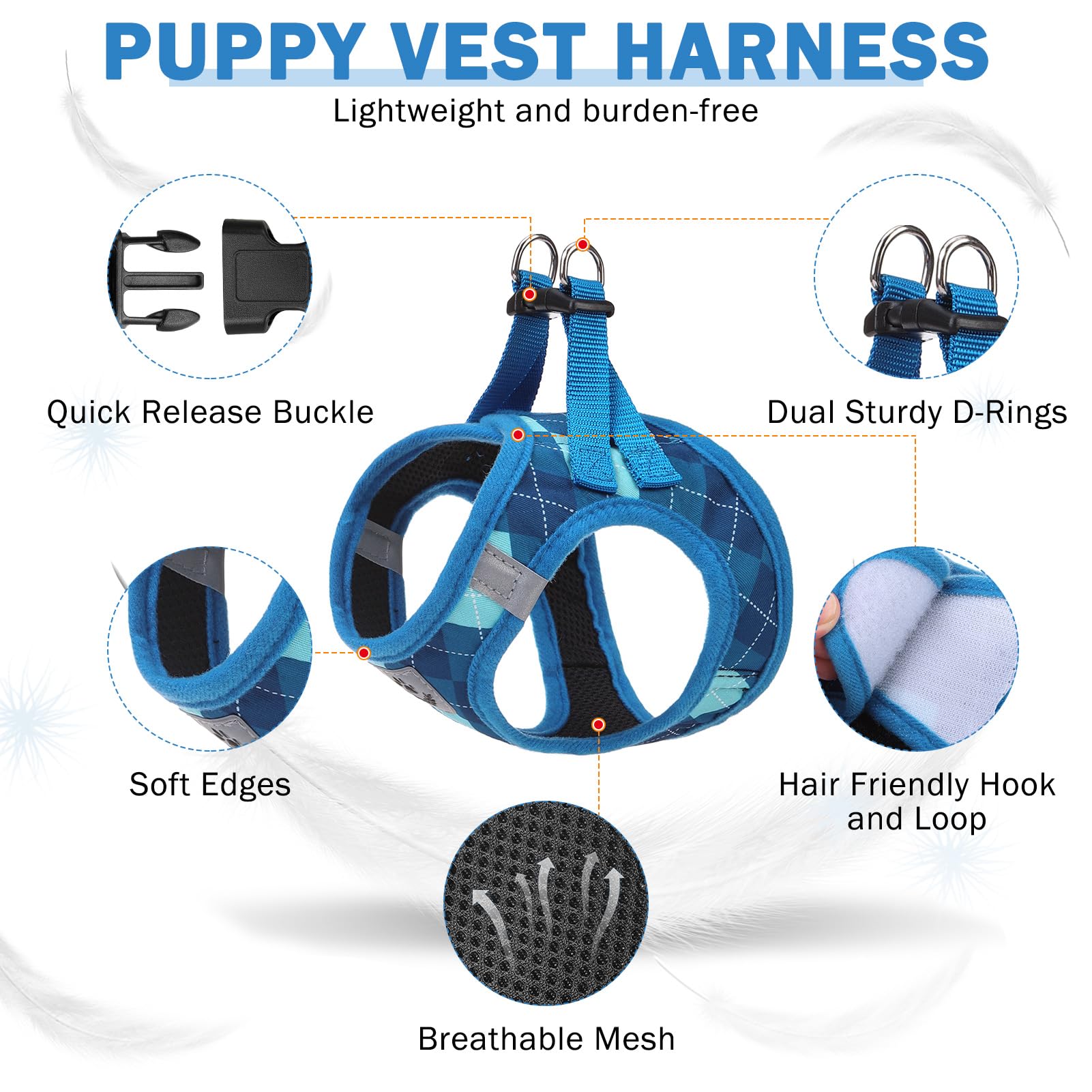 SCENEREAL blue plaid leash and collar set with 360-degree swivel hook for tangle-free walks