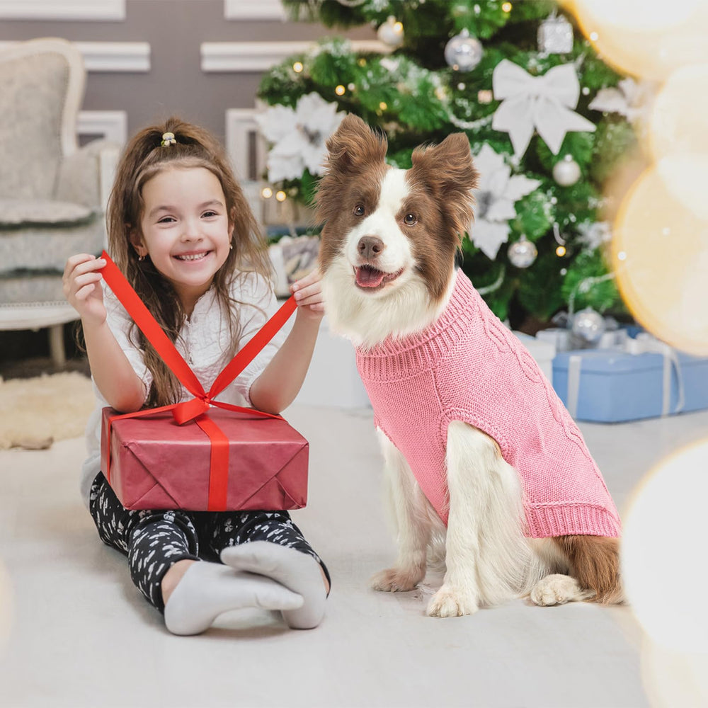 SCENEREAL borde rib rosa en suéter para perro, ajuste cómodo y movimiento libre
