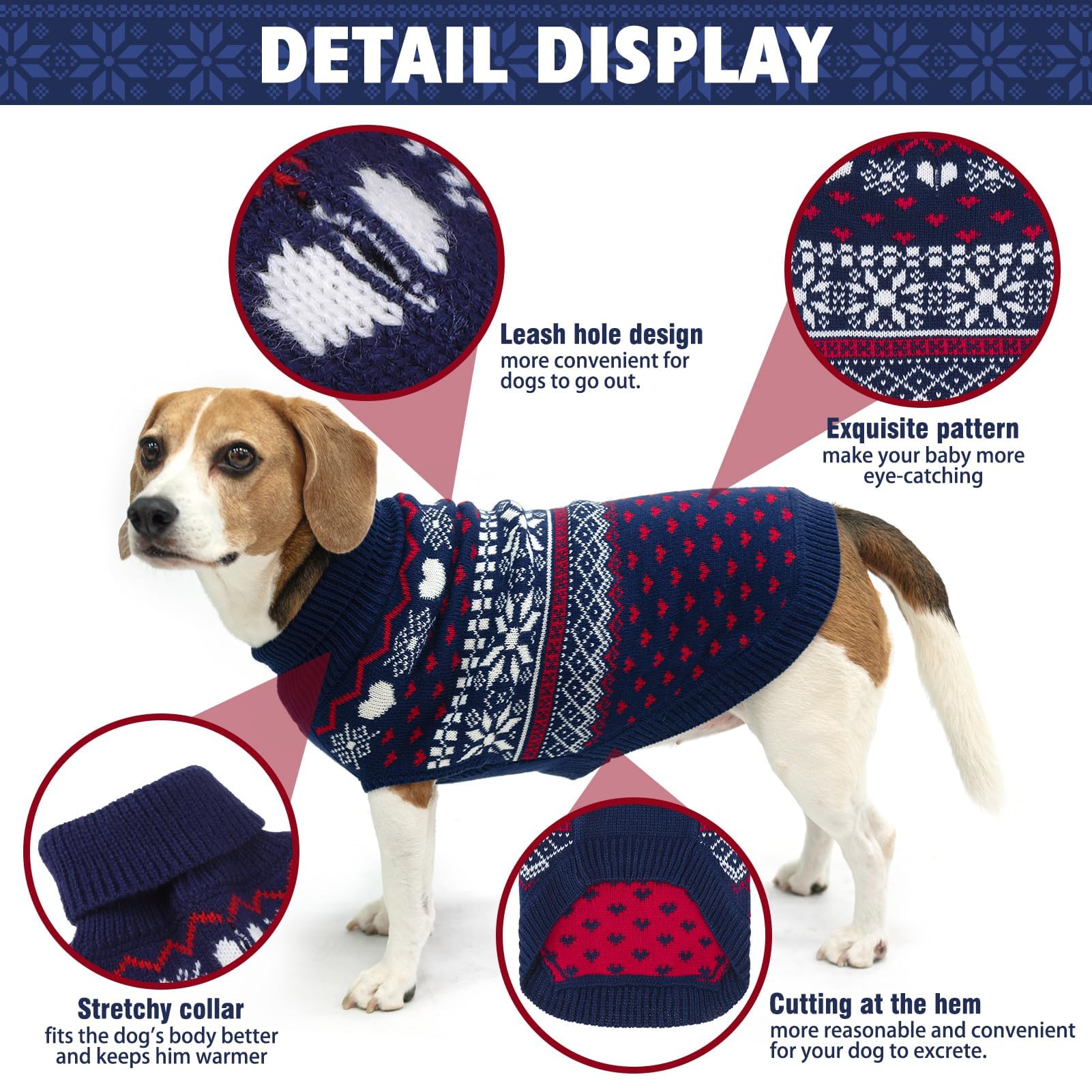 SCENEREAL: suéter para perro pequeño tejido con corazones y copos, estilo festivo