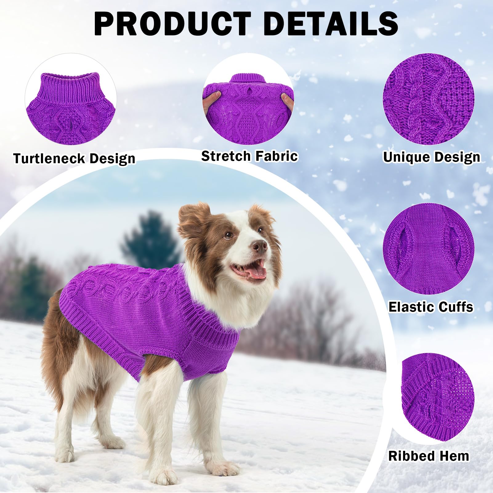 SCENEREAL suéter de punto para perro, detalle de costuras duraderas.