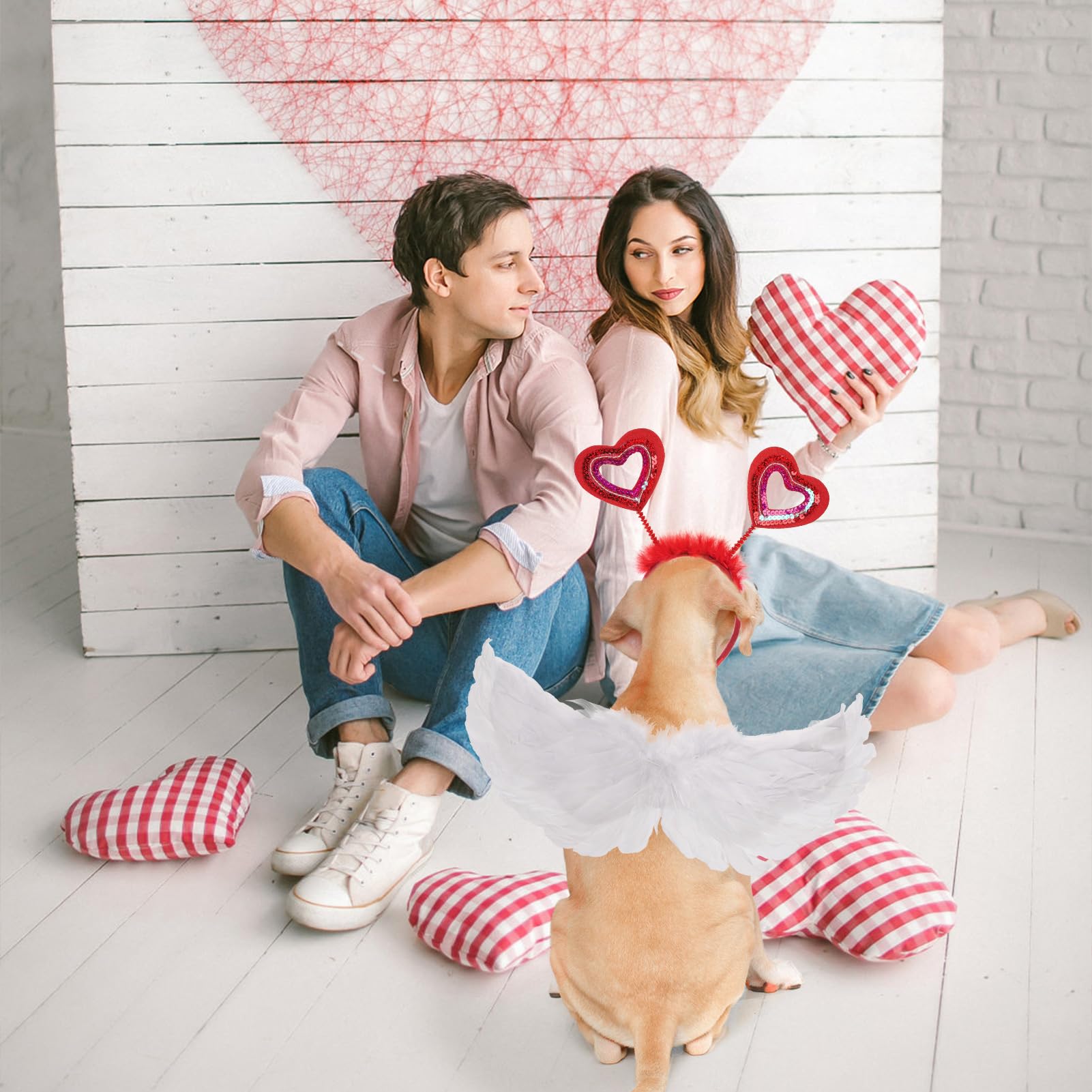 SCENEREAL Valentine heart headband on a dog enhances memories during celebrations.