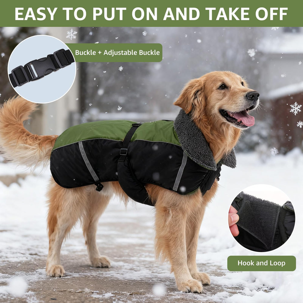 SCENEREAL warm dog winter coat front view with fleece lining for cozy warmth