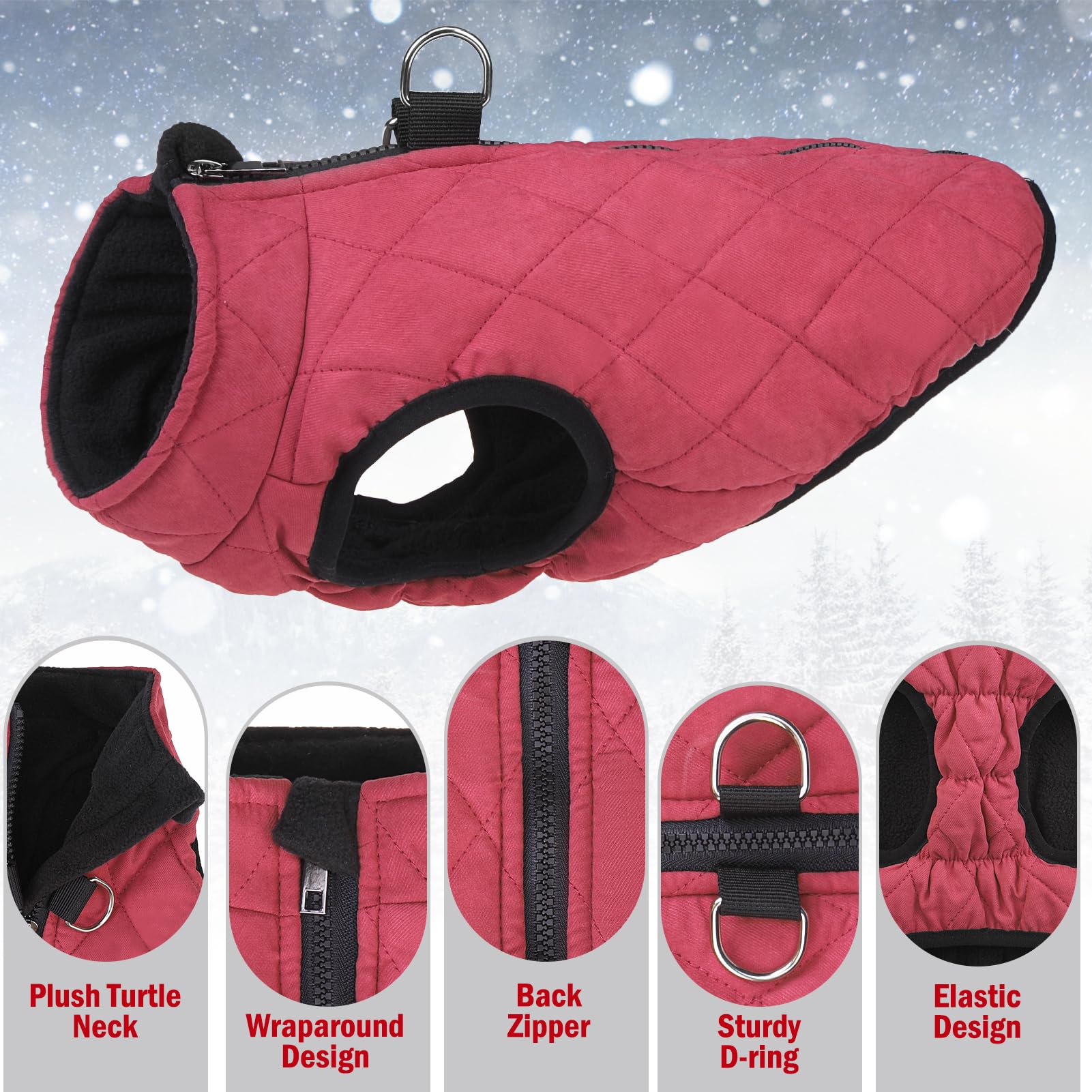 SCENEREAL winter dog vest double-sided fleece lining provides quick warmth and softness