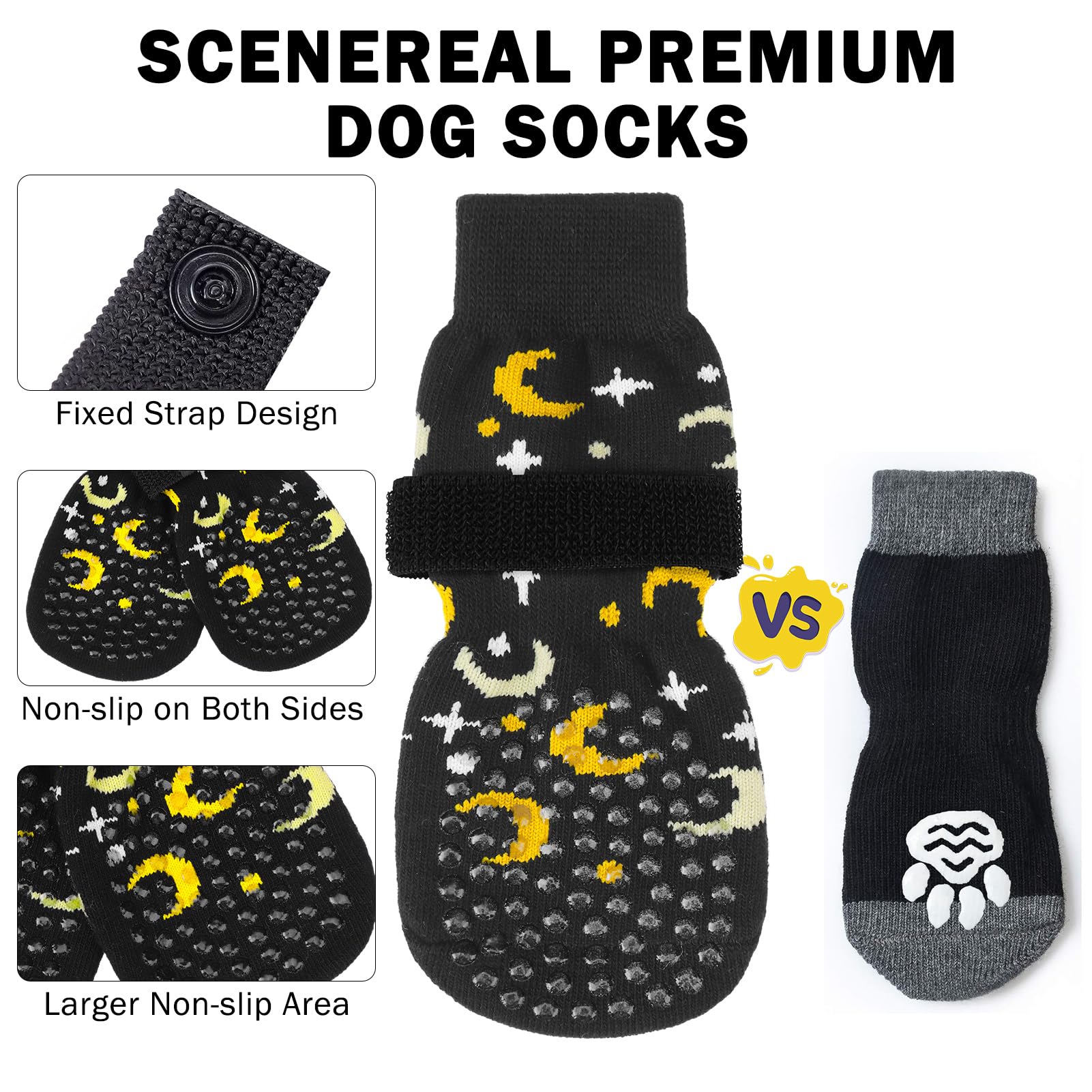 SCENEREAL dog socks protect paws and furniture from scratches.