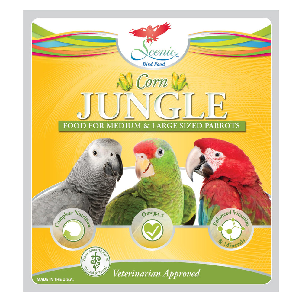 Scenic Corn Jungle large parrot pellets promote feather condition and energy for macaws.