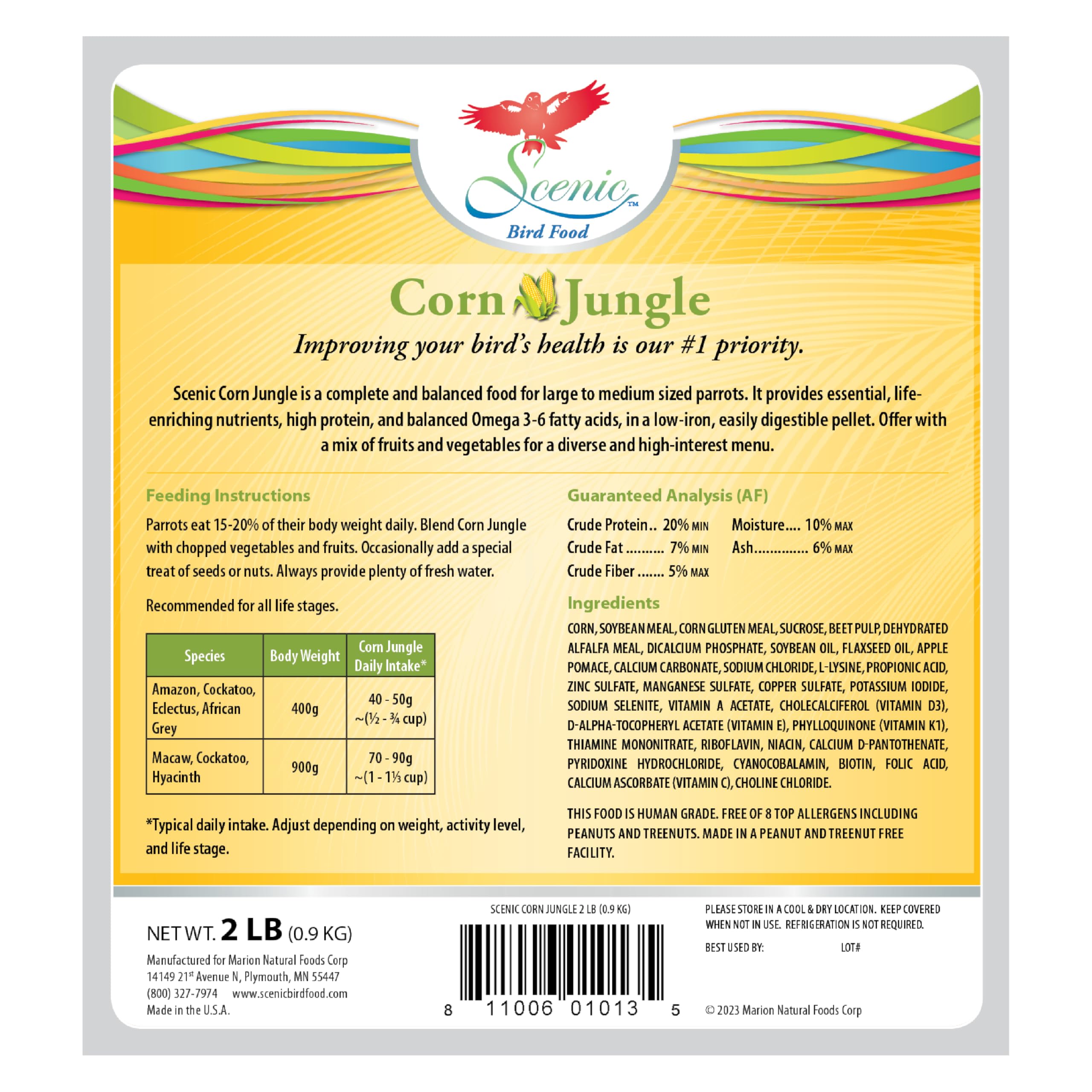 Scenic Corn Jungle parrot pellets reduce waste compared to traditional seed mixes.