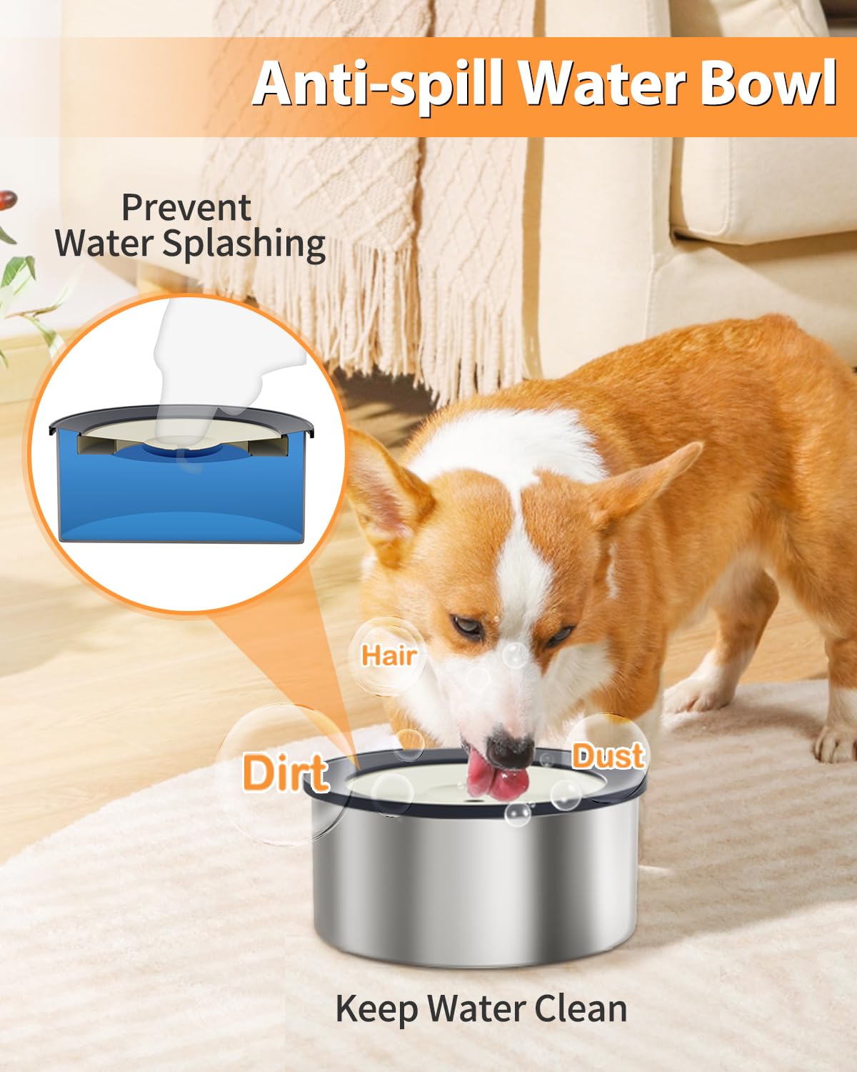 SCHITEC dog water dish with floating disk slows drinking and reduces mess.