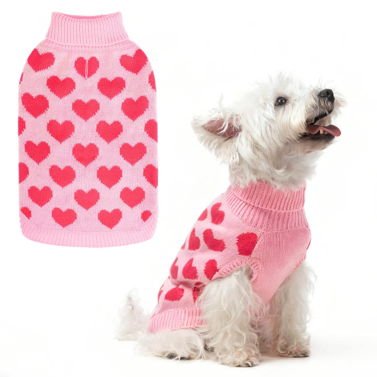 SCIROKKO dog sweater heart-pattern pink keeps small dogs warm during winter walks.