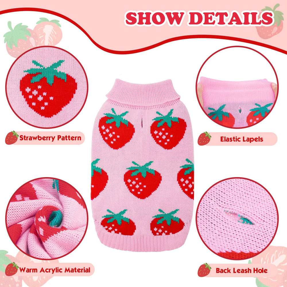 SCIROKKO dog sweater pink strawberry close-up knit shows cozy texture