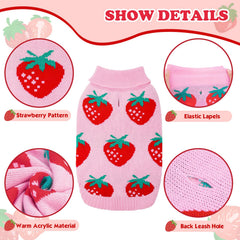 SCIROKKO dog sweater pink strawberry side shot shows playful design for cold weather