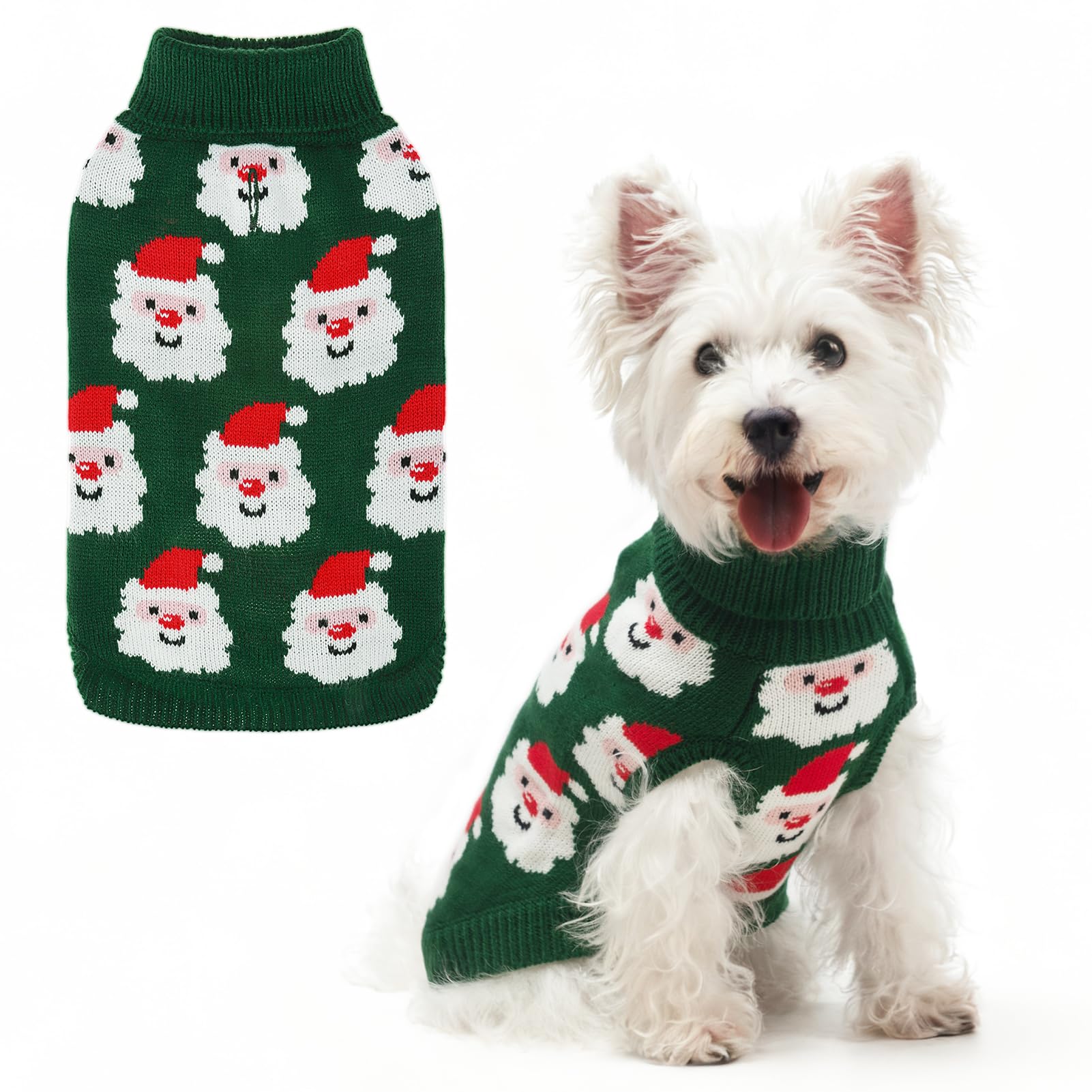SCIROKKO dog sweater Santa pattern on green knit for festive warmth