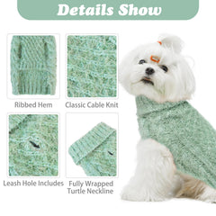 SCIROKKO Turtleneck dog sweater green back view shows snug fit and wind protection