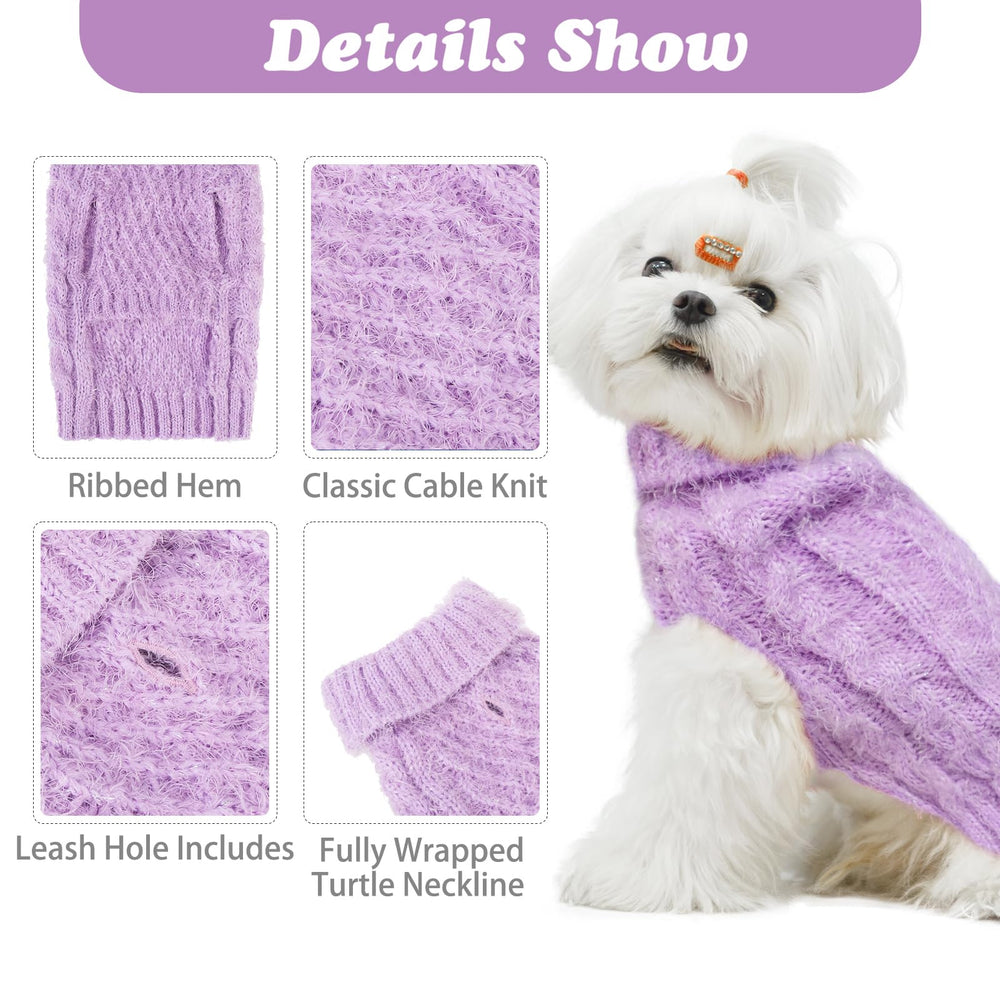 SCIROKKO turtleneck dog sweater knit detail, classic cable texture for premium look.