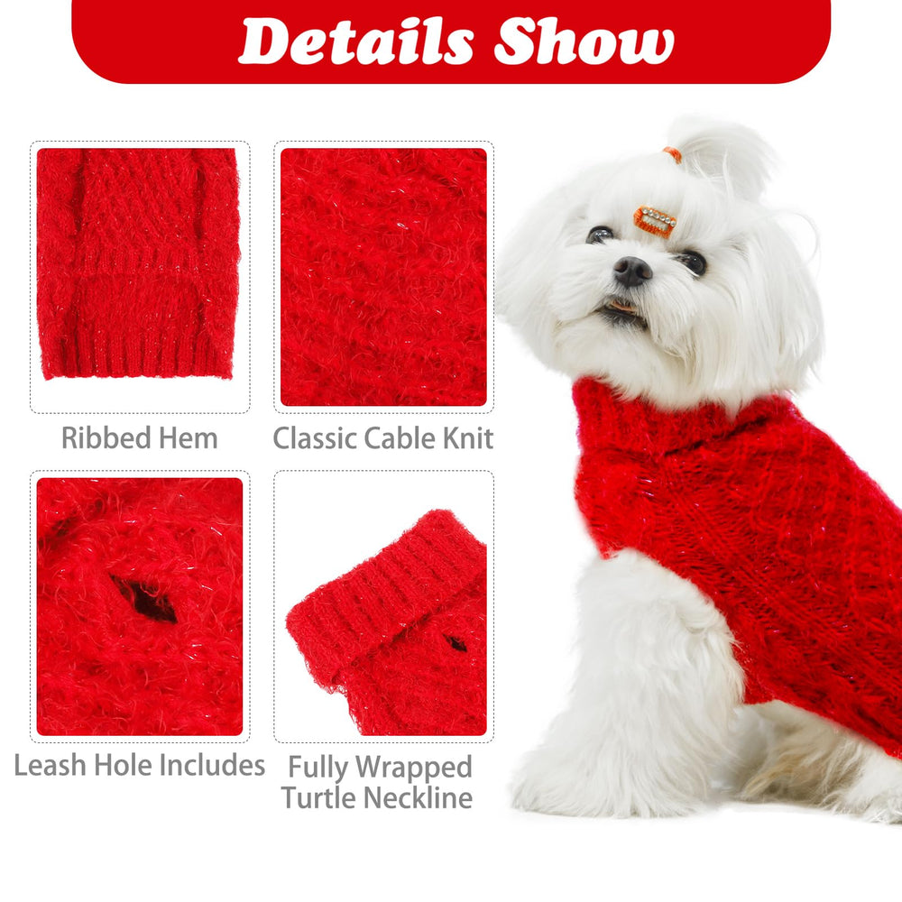 scirokko turtleneck dog sweater red knit texture closeup showing cozy warmth
