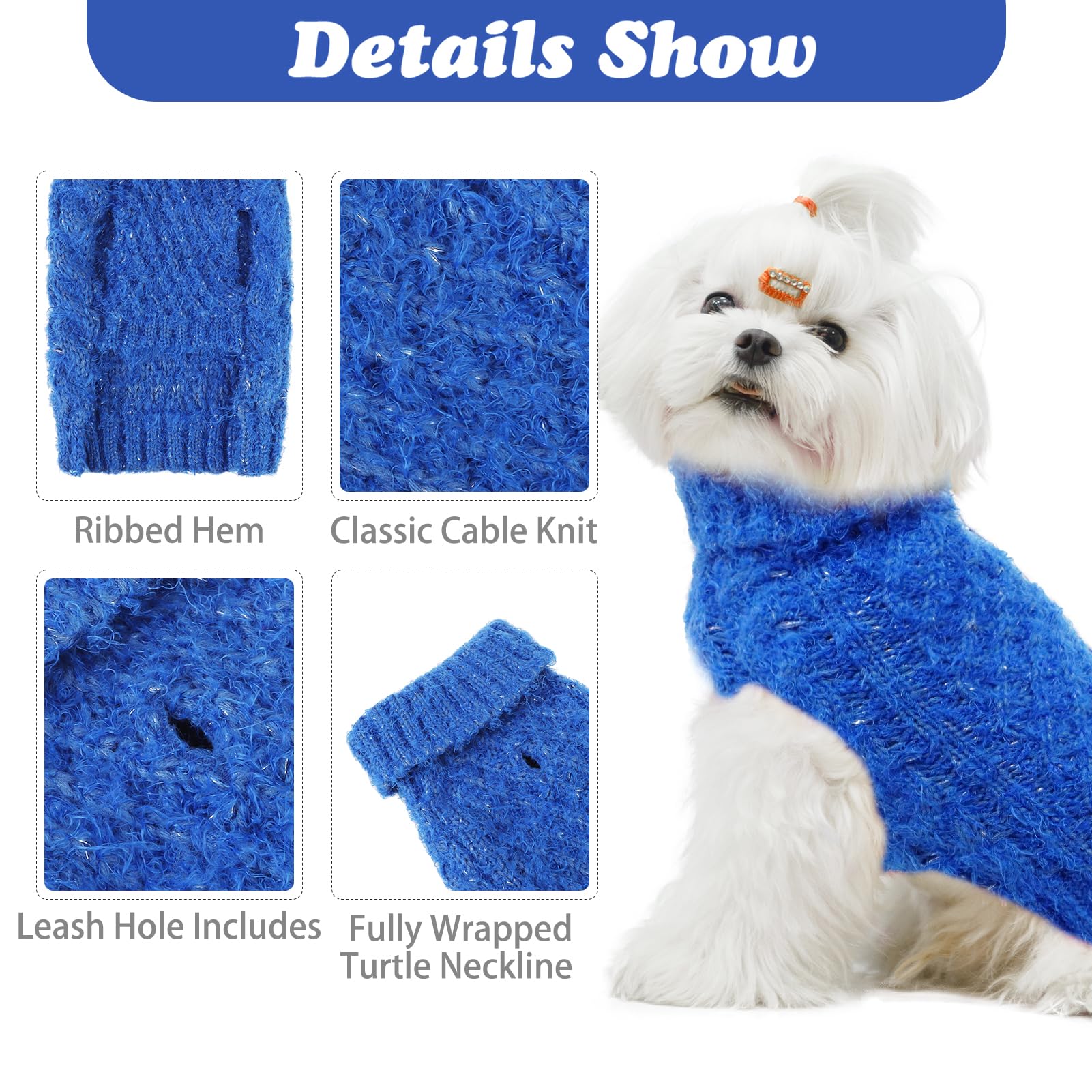 SCIROKKO turtleneck dog sweater blue front view showcases durable warmth for daily walks.