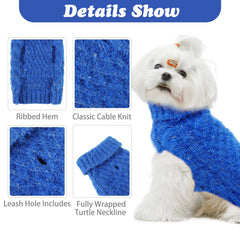 SCIROKKO turtleneck dog sweater blue front view showcases durable warmth for daily walks.