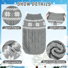 SCIROKKO warm-winter-dog-sweater-back-knit-detail-grey shows neck-warming lapel