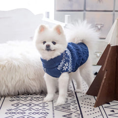 SCIROKKO Warm Winter Dog Sweater blue side view shows snug fit for daily wear.