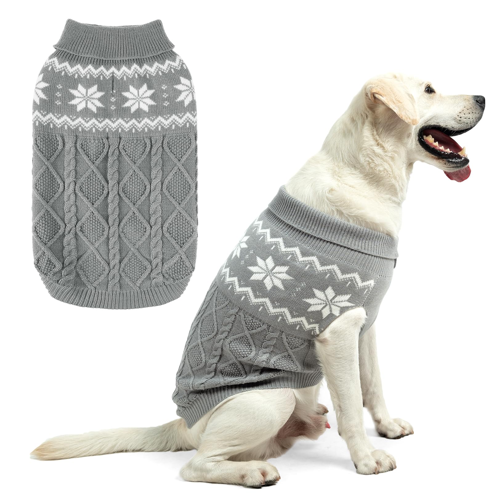 SCIROKKO warm-winter-dog-sweater-forward-view-grey keeps dogs cozy on chilly days