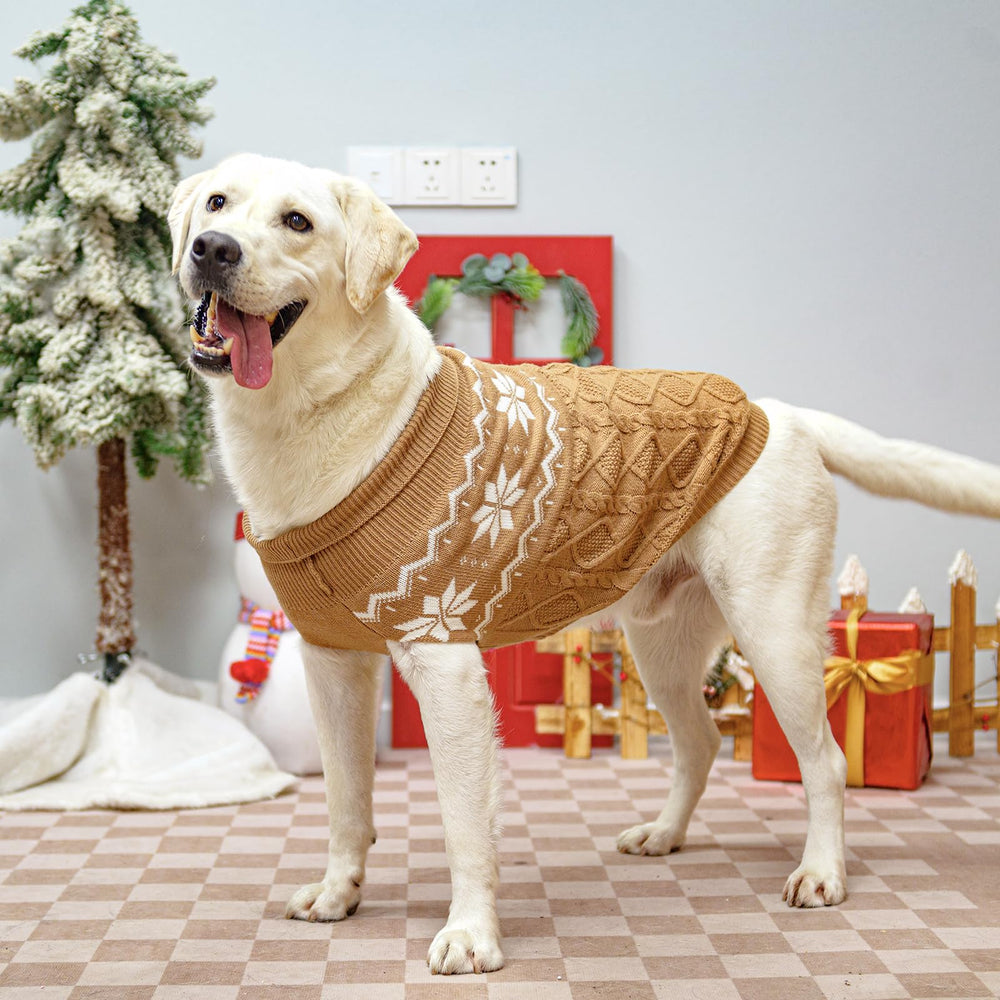 SCIROKKO warm winter dog sweater khaki back view showing full coverage