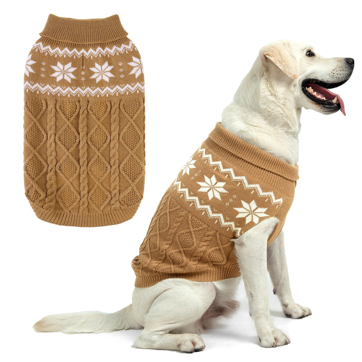 SCIROKKO warm winter dog sweater khaki front view for cozy warmth