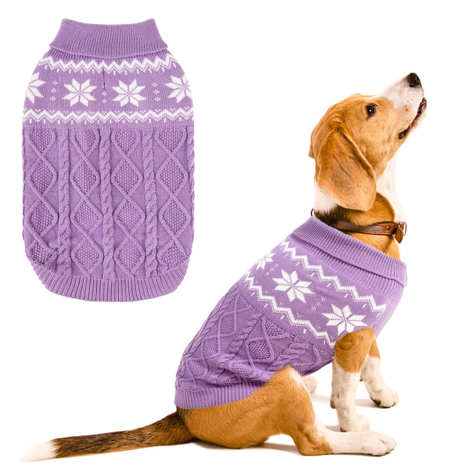 SCIROKKO Warm Winter Dog Sweater purple front view for cozy cold-weather walks.