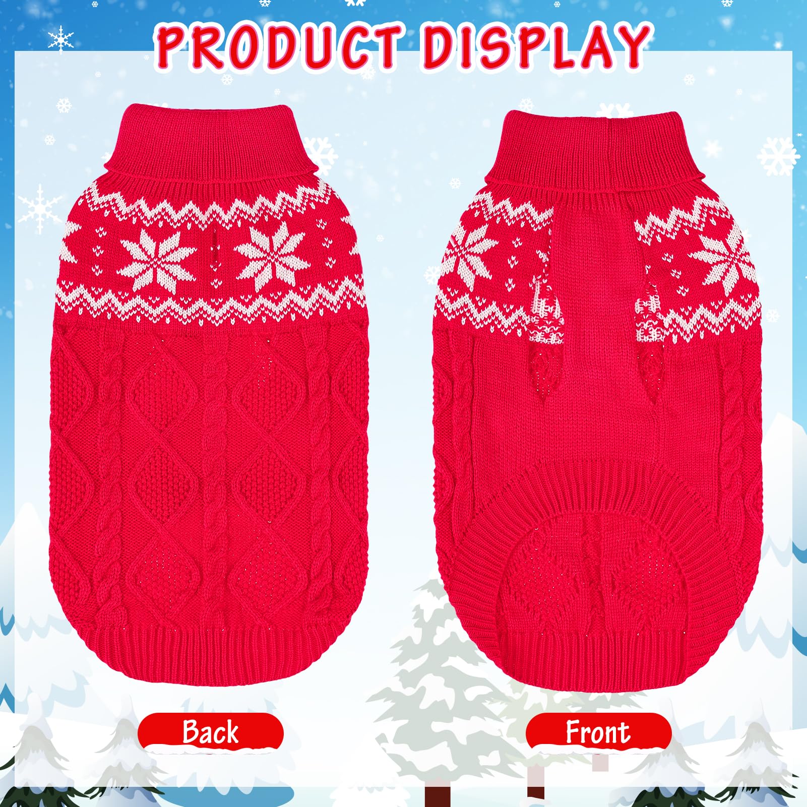 SCIROKKO warm winter dog sweater size chart with measurements for all sizes