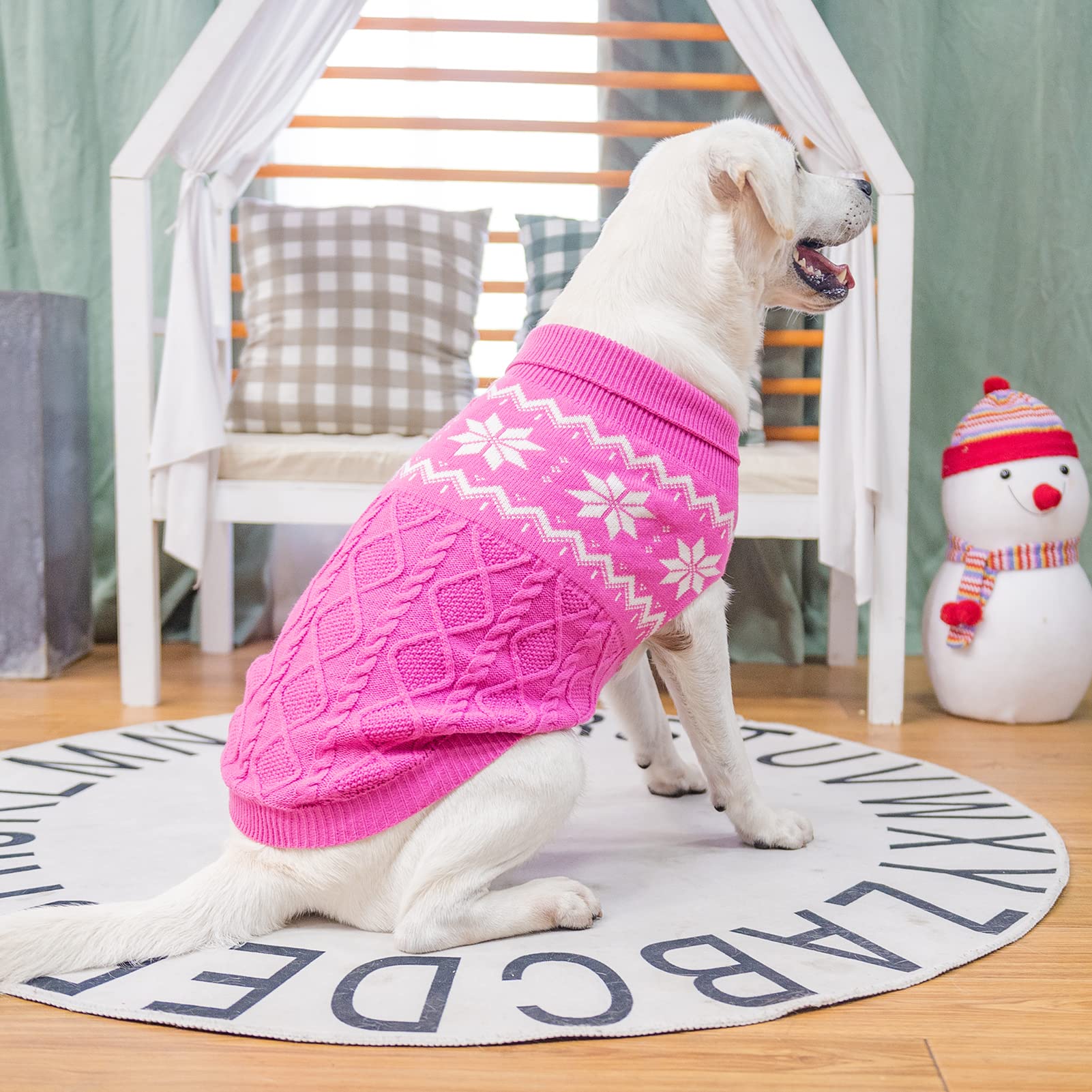 SCIROKKO Warm Winter Pink dog sweater back view showing lapel and length
