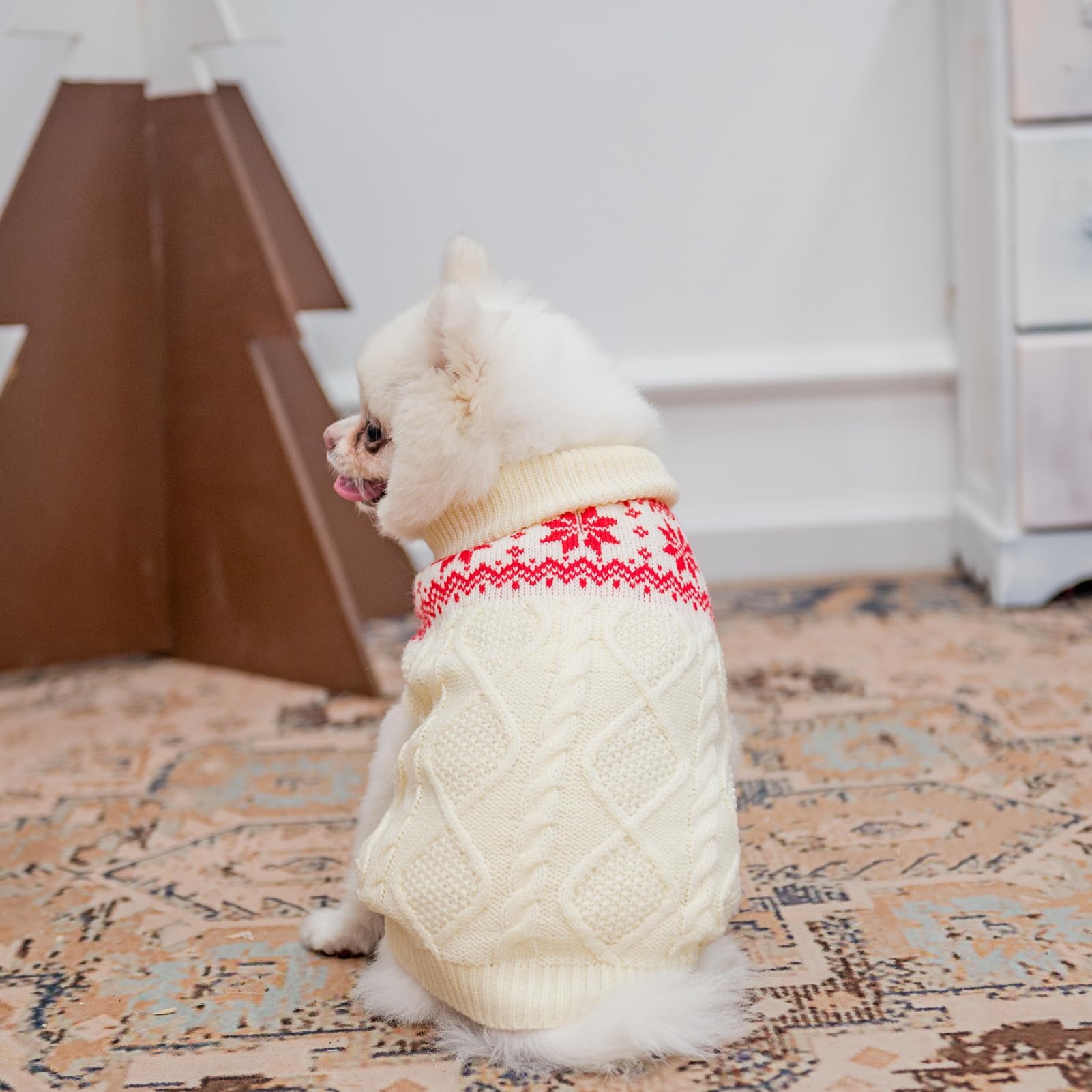 SCIROKKO Warm Winter Pink Dog Sweater neck elasticity for secure, comfortable fit.