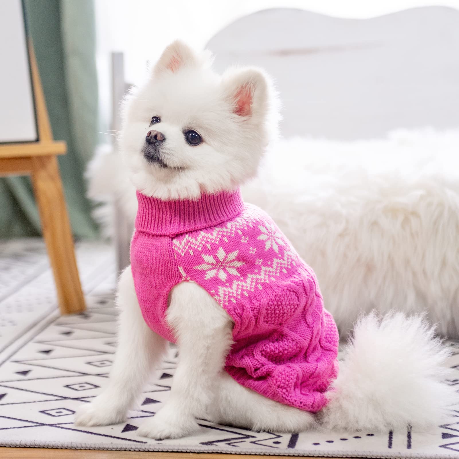 SCIROKKO pink dog sweater elastic neck for secure fit